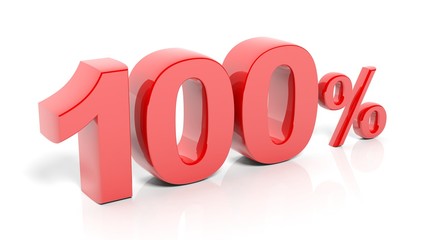 Red 100 percent number, isolated on white background.