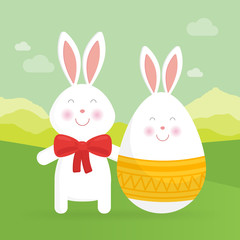 Cute Easter bunny  and egg vector illustration. 