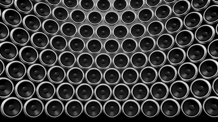 Wall of black speakers abstract background.