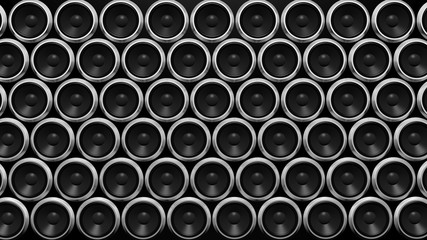 Wall of black speakers abstract background.