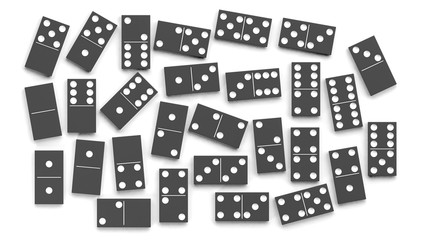 Black domino tiles set, isolated on white background