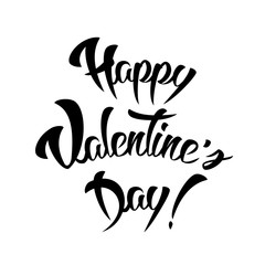 Happy Valentines Day hand lettering design element, handmade calligraphy, isolated on white background
