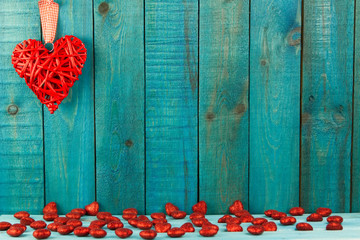 Red heart on wooden background. Holidays background. Valentines day background. Love Concept. Happy...