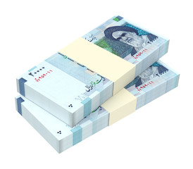 Iranian rials bills isolated on white background. Computer generated 3D photo rendering.