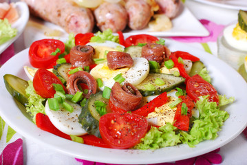 fresh vegetable salad with anchovies for easter