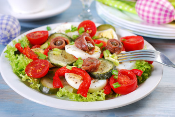 fresh vegetable salad with anchovies for easter