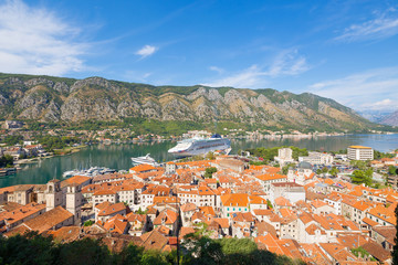 Fototapeta na wymiar aerial view of Kotor bay and Old Town from Lovcen Mountain. Montenegro.