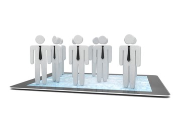 group of people figures on tablet PC, 3d render