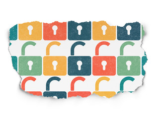 Information concept: Opened Padlock icons on Torn Paper background © Maksim Kabakou