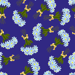 Pattern of bouquets blue daisies