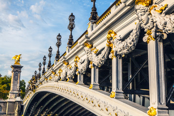 Fototapeta premium PARIS, FRANCE - AUGUST 30, 2015: Famous Alexandre III Bridge over river Seine in Paris, France.