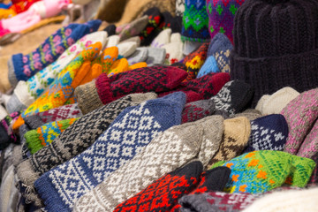 Handmade warm clothes for sale at Christmas market