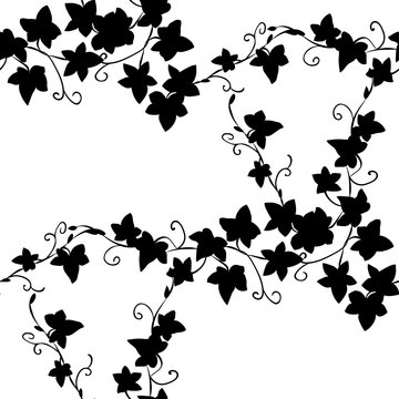 Black doodle ivy leaves seamless pattern