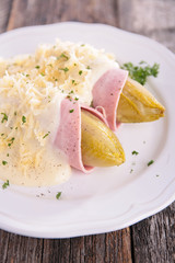 baked chicory with cream,ham and cheese