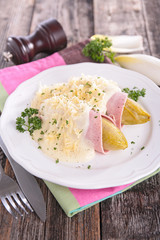 baked chicory with cream,ham and cheese