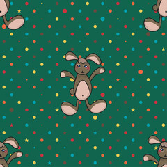 Brown Rabbit Green Polka Dot Background Vector Illustration.