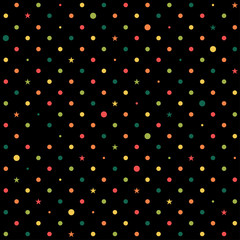 Rainbow Polka Dot Black Background Vector Illustration.