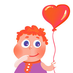 Isolated hand drawn cute girl with heart balloon