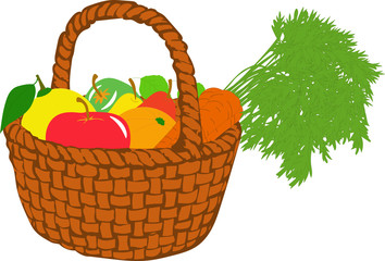 Fruit basket, vector illustrations on a transparent background