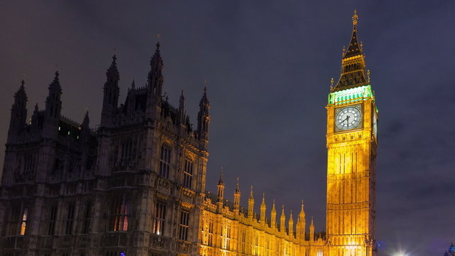 Time-lapse of Big Ben and Westminster in London. Cropped.