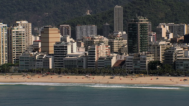 Aerial view of the beach with buildings, Rio de Janeiro, Brazil