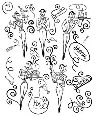 waiters/ vector image of the atmosphere of the restaurant.