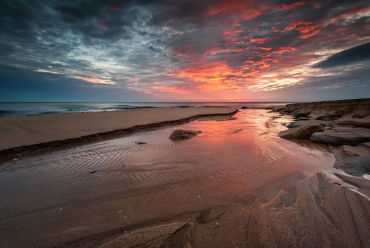 Fototapeta Sea sunrise.  Amazing sea sunrise at the Black sea coast.