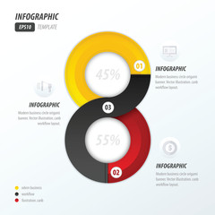 eight circle infographic  yellow, black, red