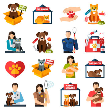 Animal shelter icons set