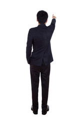 Rear view of business man pointing at something, full length iso