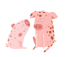 Two Pigs Parent and Child Cartoon
