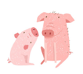 Two Pigs Parent and Child Cartoon