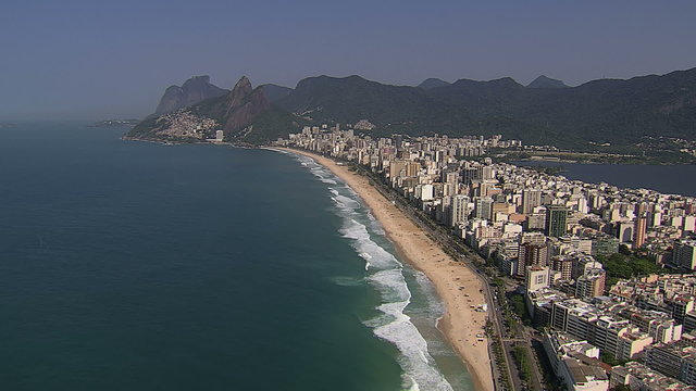 Flying above the Ipanema Beach, Rio de Janeiro, Brazil
