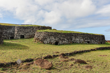 Fototapeta na wymiar Orongo Village on Easter Island, Chile