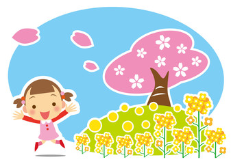 桜と菜の花と女の子