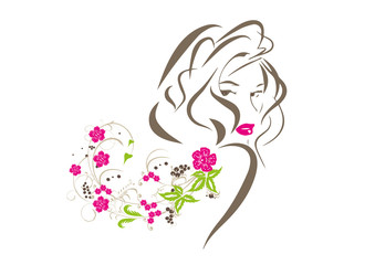 beauty lady and floral on white background