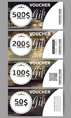 Set of modern gift voucher templates. Polygonal design vector, colorful geometric triangular backgrounds