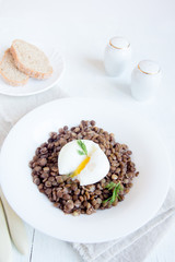 Lentil and soft poached egg