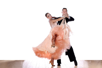 dancers in ballroom against white background