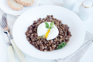 Lentil and soft poached egg