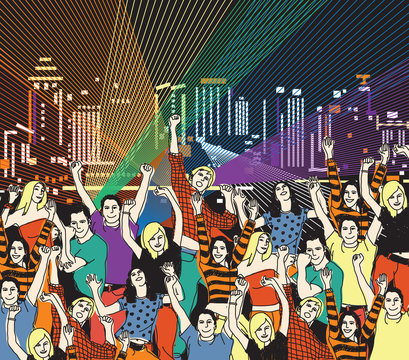 Illustration of group of people at disco