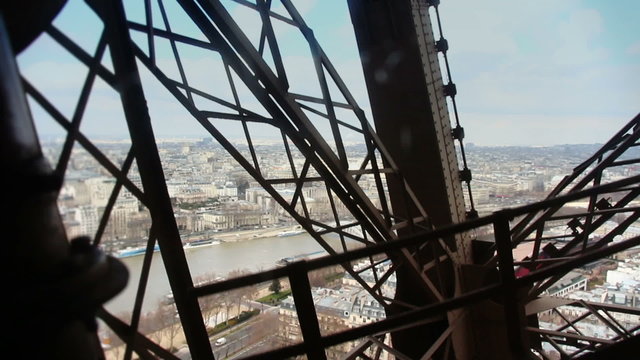 Eiffel tower Lift going up, Paris - 1080p. Going up the elevator of the most visited place in the world, the Eiffel Tower in Paris, France