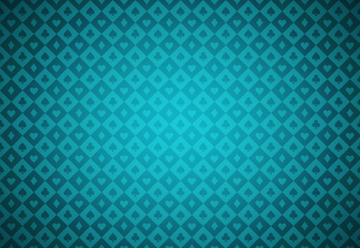 Minimalistic turquoise poker background with texture composed from card symbols