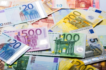 Obraz na płótnie Canvas Closeup of Euro Banknotes