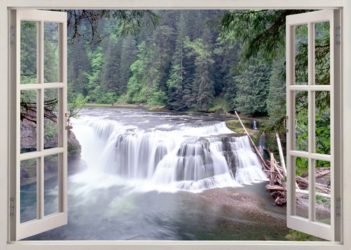 Fototapeta Otwórz okno widoku do Lower Lewis Falls, Waszyngton