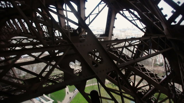 Eiffel Tower Structure Lift  Ride, Paris - 1080p. Going up the elevator of the most visited place in the world, the Eiffel Tower in Paris, France