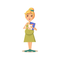Pregnant Woman with Doctor Paperwork. Vector Illustration