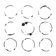 Vector black circles prints paint on white paper