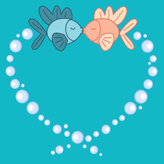 cute cartoon fishes in love romantic vector illustration