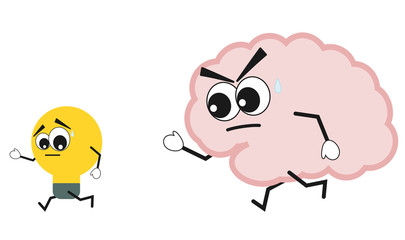 cartoon brain hunting idea cute funny concept vector illustration